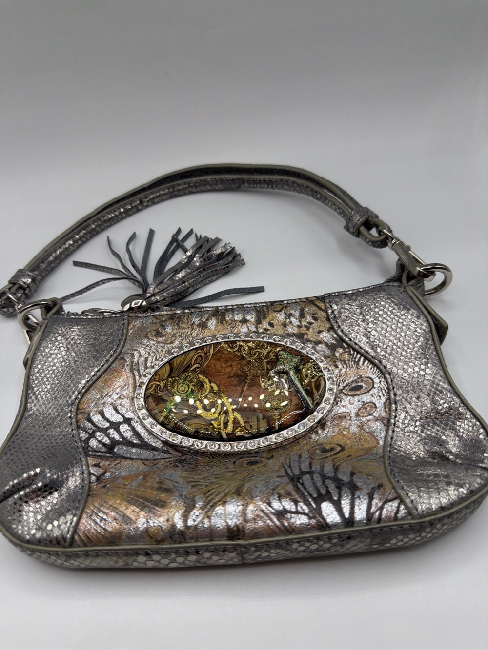 Debbie Brooks Mini Purse Mixed Floral Snake Butterfly Leather Tassel 8x5 (2/2)
